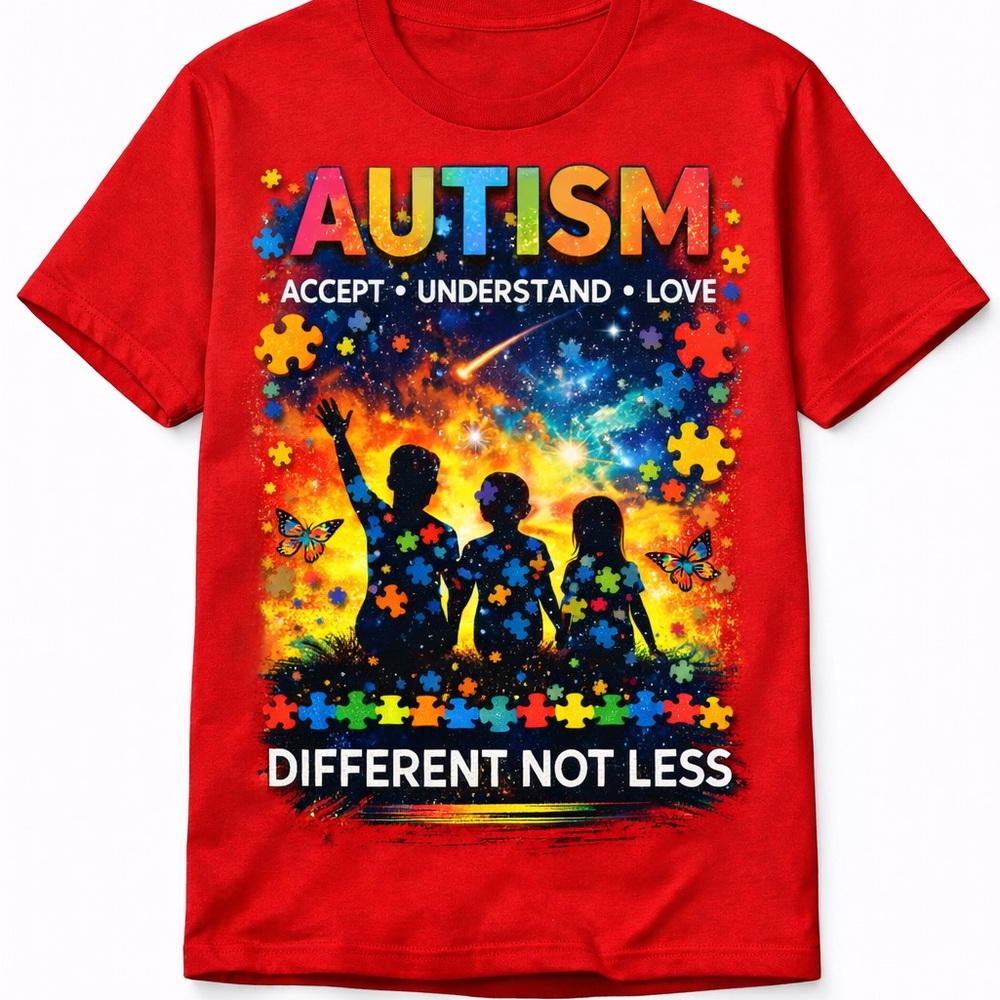 Red Autism Awareness Graphic T-Shirt